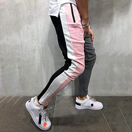 YanHoo Pantalones de Hombre Moda Masculina Personalidad Casual Color sólido Pantalones Deportivos Cinturones de Amarre Pantalones de chándal Sueltos Ocasionales Pantalón con cordón
