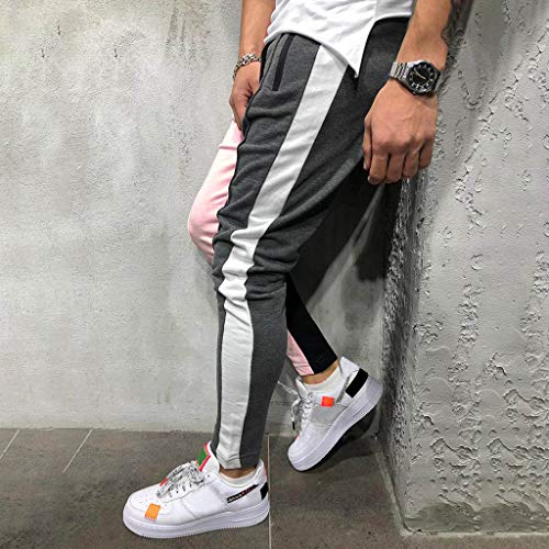 YanHoo Pantalones de Hombre Moda Masculina Personalidad Casual Color sólido Pantalones Deportivos Cinturones de Amarre Pantalones de chándal Sueltos Ocasionales Pantalón con cordón