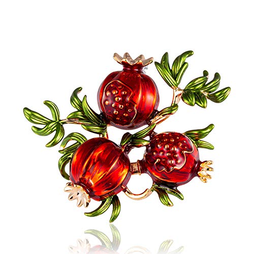 YAZILIND Moda Granada Broche Pasador Rama Fruta Hoja Verde Insignia Esmalte Broche joyería