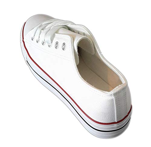 Zapatillas Blancas Mujer con Plataforma Deportivas Canvas de Lona Sin Marca Ni Logotipos, Suela Doble Blanco T.41