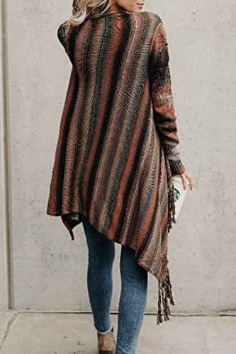 Zilcremo Mujer Frente Abierto Borla Cardigan Abrigos Suéter Poncho De Punto Suéteres Top Orange S