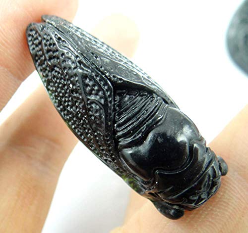 Zoharm 46 x 18 x 11 mm al por mayor piedra natural china negra verde piedra tallada a mano estatua de Cicada amuleto colgante collar