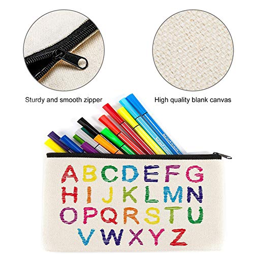 12 Pcs Bolsa De Maquillaje De Lona, Cremallera Bolsas, Estuche De lápices Multiusos, DIY Bolsas De Tela Para Pintar, Aplican A Mujeres, Niñas Y Estudiantes Elería, Con 2 Plantillas De Pintura (Beige)