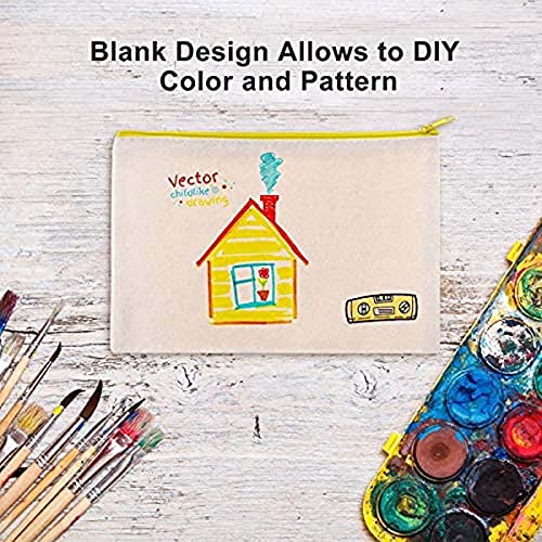12 Pcs Bolsa De Maquillaje De Lona, Cremallera Bolsas, Estuche De lápices Multiusos, DIY Bolsas De Tela Para Pintar, Aplican A Mujeres, Niñas Y Estudiantes Elería, Con 2 Plantillas De Pintura (Beige)