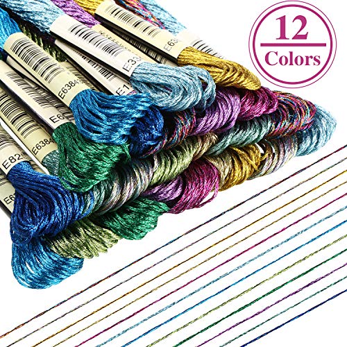 24 Piezas Hilos de Madeja de Bordado Metálico Hilo de Bordar Brillante Multicolor Hilo de Poliéster de Punto de Cruz para Pulseras de Amistad Manualidades de Hilo de Bordado de Bricolaje