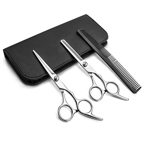 3 en 1 Kit Tijeras de Peluquería Profesional 2 piezas de Tijeras de Acero Inoxidable, Pettine