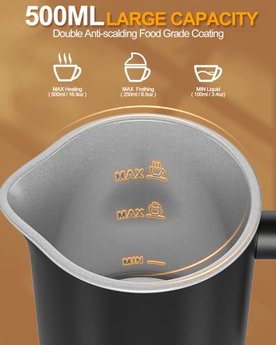 5 en 1 Espumador de Leche Eléctrico 500ML, Batidora Leche Espuma 500 W, Silencioso, Revestimiento Antiadherente, Milk Frother para Espuma de Leche Caliente/Fría, Chocolate Caliente, Café, Capuchino