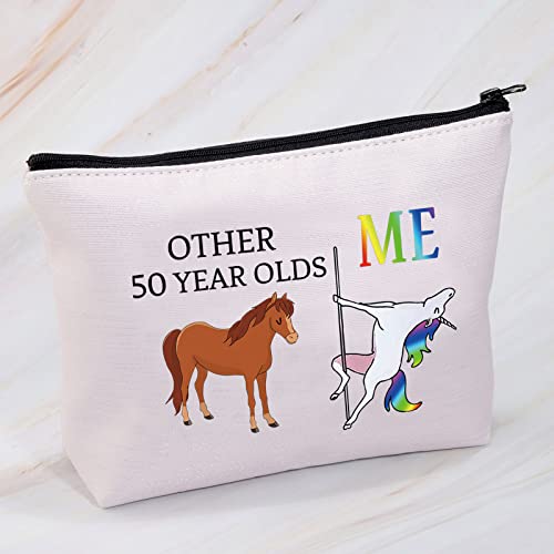 50 regalos de cumpleaños para mujeres, otros 50 años de edad, bolsa de maquillaje de unicornio, 50 y fabulosa bolsa de regalo, divertidos regalos de cumpleaños de 50 años, Lona.,