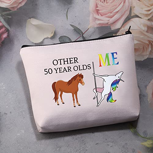 50 regalos de cumpleaños para mujeres, otros 50 años de edad, bolsa de maquillaje de unicornio, 50 y fabulosa bolsa de regalo, divertidos regalos de cumpleaños de 50 años, Lona.,