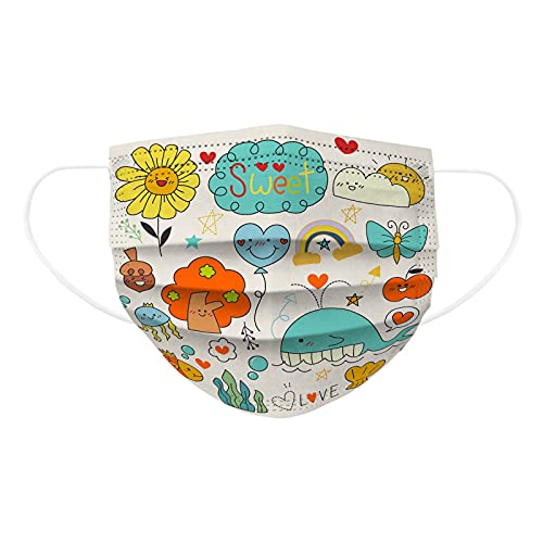 50PCS Kids Fashion Face Bandana Desechable 3_ply Rainbow Cloud Print Uso Transpirable Para Niños