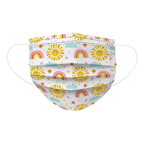 50PCS Kids Fashion Face Bandana Desechable 3_ply Rainbow Cloud Print Uso Transpirable Para Niños