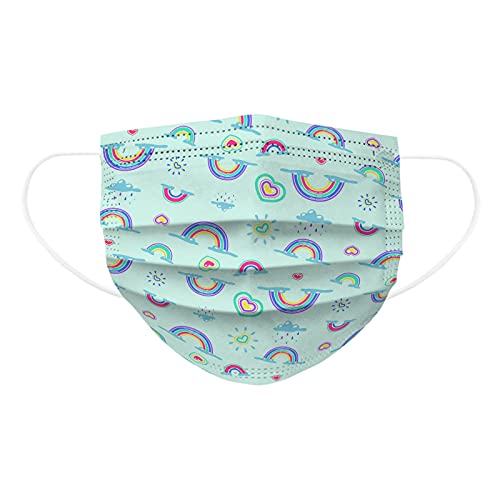 50PCS Kids Fashion Face Bandana Desechable 3_ply Rainbow Cloud Print Uso Transpirable Para Niños