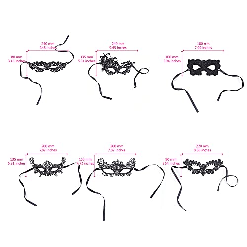 6 Piezas Máscara de Mascarada Mujeres Máscara de Ojos Veneciana Sexy Máscara de Encaje para Halloween Mascarada Carnaval Fiesta de Disfraces, Negro