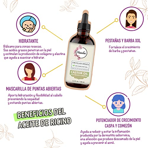 Aceite de Ricino Orgánico 100 ml,100% puro y natural, prensado en frío - Estimula y fortalece el crecimiento del cabello, barba, pestañas, cejas, uñas, cutícula y piel