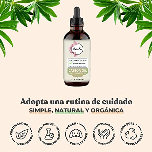 Aceite de Ricino Orgánico 100 ml,100% puro y natural, prensado en frío - Estimula y fortalece el crecimiento del cabello, barba, pestañas, cejas, uñas, cutícula y piel