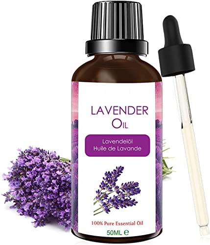 Aceite Esencial de Lavanda 50ml, Aceites Esenciales Aromaterapia Naturales Puro, Aceites de Fragancia para Humidificador Difusores, Masaje SPA Baño, Calma y Sueño, Antiinflamatorio