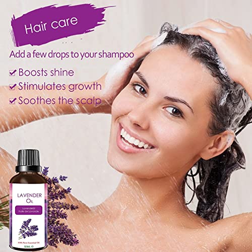 Aceite Esencial de Lavanda 50ml, Aceites Esenciales Aromaterapia Naturales Puro, Aceites de Fragancia para Humidificador Difusores, Masaje SPA Baño, Calma y Sueño, Antiinflamatorio