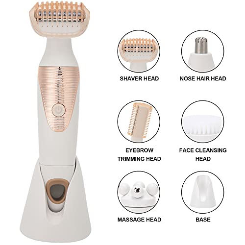 Afeitadora eléctrica para hombres y mujeres, 5 en 1, multifuncional, sin dolor, impecable, eléctrica, afeitadora para el cuerpo de la nariz, cejas, máquina de depilación recargable(for Women-blanco)