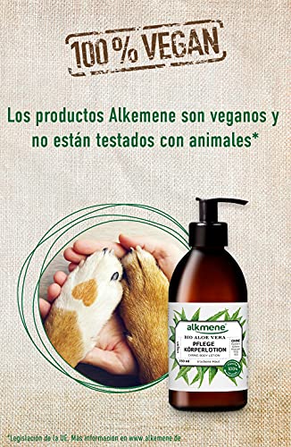 alkmene loción corporal con aloe vera orgánico - Crema hidratante para piel normal a seca - producto vegano sin siliconas, parabenos ni PEGs, SLS y SLES - loción (3x 250 ml)