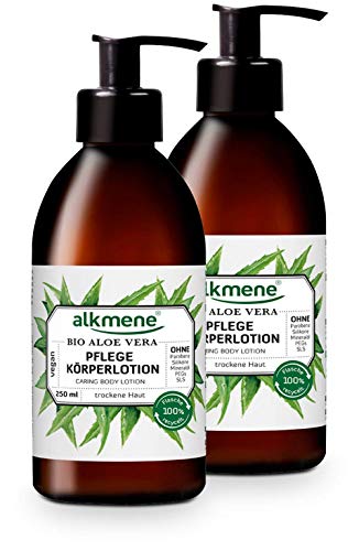 alkmene loción corporal con aloe vera orgánico - Crema hidratante para piel normal a seca - producto vegano sin siliconas, parabenos ni PEGs, SLS y SLES - loción (2x 250 ml)