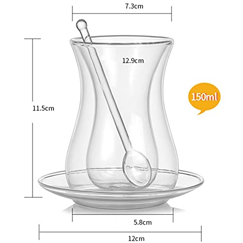 ALUNVA Taza de café Turco de Doble Pared Vidrio Aislado Thermal Cafe Espresso Tiro Taza de café Beauty Tea Black Tea Saucer Cucharada Sistemas de Tazas de té FQYXLX (Color : 1 Piece)