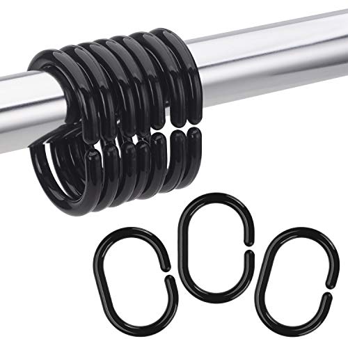 Amazer 24 anillos de cortina de ducha de plástico ganchos de cortina de ducha para la barra de ducha de baño, negro