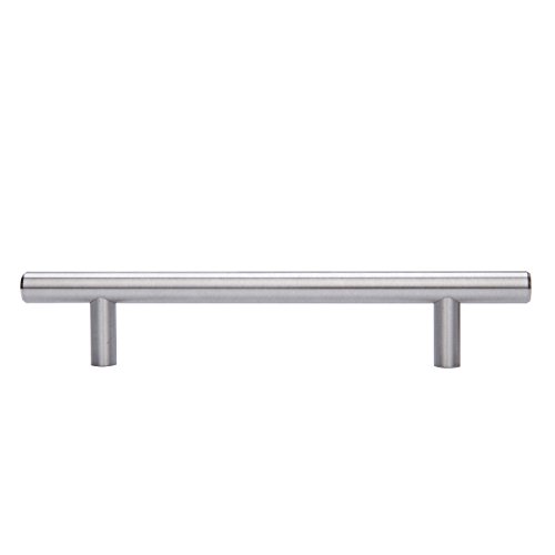 Amazon Basics AB1503-SN-10 Tirador de armario en forma de barra, tipo europeo, Níquel satinado (Satin Nickel), 16,2 cm de longitud (centro del orificio de 10,16 cm)
