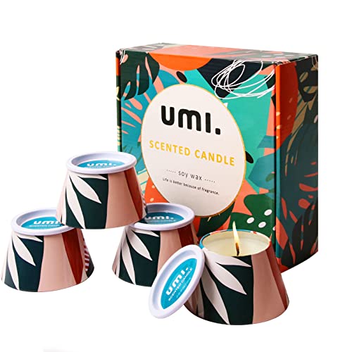 Amazon Brand - Umi Romántico Velas perfumadas – Cada una de 156 g – Vela de cera de soja natural – Juego de 4 fragancias de jazmín