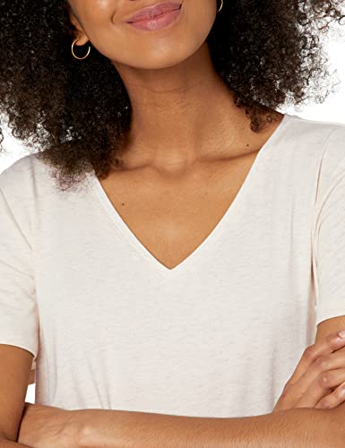Amazon Essentials Camiseta de manga corta clásico con cuello en V, Mujer, Verde (Oliva/Avena Jaspeado), XL, pack de 2
