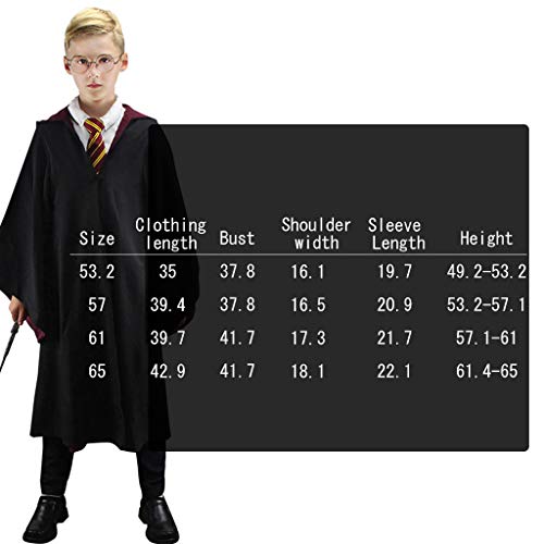 Amycute 4 Piezas Disfraz de Mago Cosplay para niños Adultos, con Capa, Corbata, Montura de Gafas para la Fiesta de Mago Disfraz Carnaval Halloween (54-58in)
