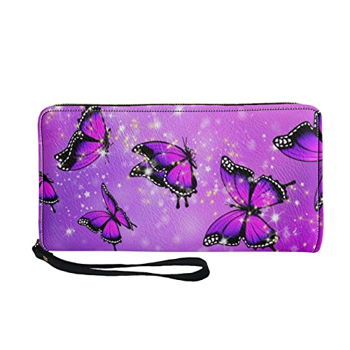 Amzbeauty - Portatarjetas compactas para mujer, con bolsillo para teléfono, Purple Bet, L, Pinza para billetes