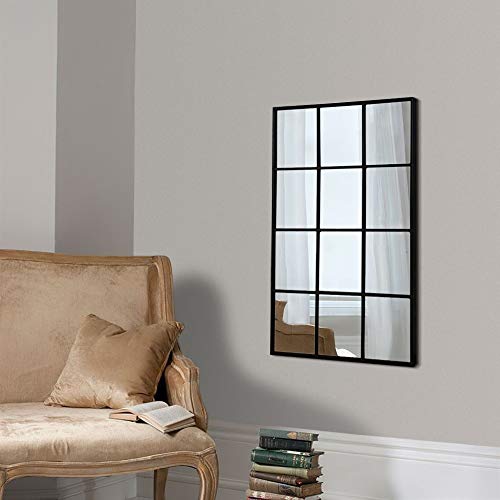 Antic by Casa Chic - Espejo de Pared con Forma de Ventana Rectangular - Marco Sólido - 90x60 cm - Metal Galvanizado – Negro