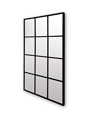 Antic by Casa Chic - Espejo de Pared con Forma de Ventana Rectangular - Marco Sólido - 90x60 cm - Metal Galvanizado – Negro