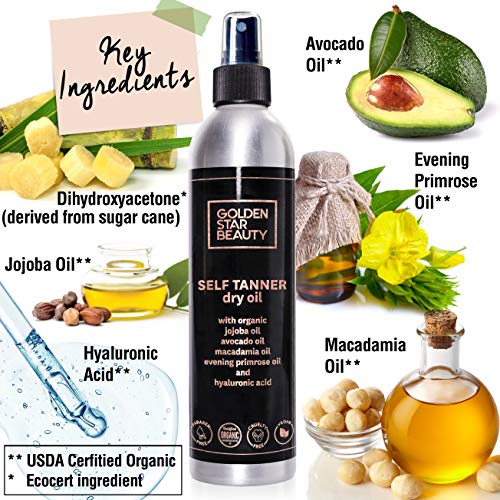 Autobronceador Aceite Corporal - Bronceador Orgánico en Spray con Ácido Hialurónico - Self Tanning Oil - Es ideal para un Moreno Dorado y Perfecto, 236 ml