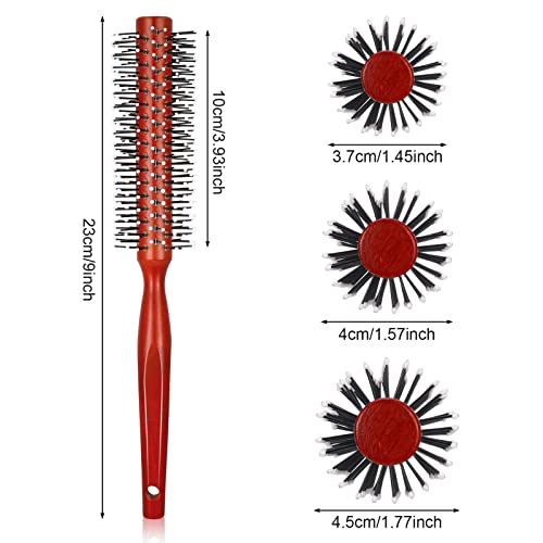AUXSOUL 3 piezas cepillo pelo redondo madera, cepillo redondo pelo de Madera de Pelo Masaje para Mujeres y Hombres, Alisado y Rizado, Pelo largo y corto