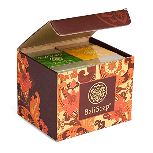 Bali Soap - Juego de regalo de barra de jabón natural, jabón facial o corporal, paquete de 6 jabones variados (maracuyá, sándalo, mango, canela, plumeria, carbón de bambú) 3.5 oz cada uno