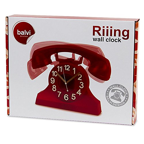 Balvi Reloj de Pared Riiing Color Rojo Reloj Pared Original Vintage en Forma de telefono Plástico 26,