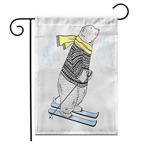 Bandera De Jardín Oso Polar Esquiador Animal Serigrafía Tigre Ibérico Gran Felino Acción Agresión Bandera De Bienvenida Banner De Patio Durable Bandera Al Aire Libre para Decoraciones De Fiesta