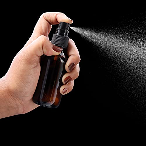 Belle Vous Bote Spray Pulverizador Cristal Ámbar 60 ml (Pack de 16) Botella con Rociador 2 Cuentagotas y Etiquetas – Frascos Vacíos Rellenables Aceites Esenciales, Limpieza, Aromaterapia y Perfume