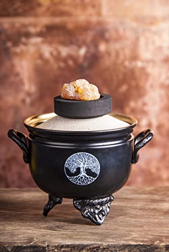Berk Quemador de incienso, diseño de árbol de la vida, hierro brujero, caldron