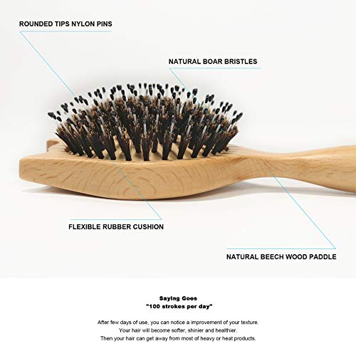 BESTOOL Cepillos de pelo de viaje pequeños para mujeres, hombres o niños, cepillo de pelo de cerdas de jabalí de madera para desenredar (natural)