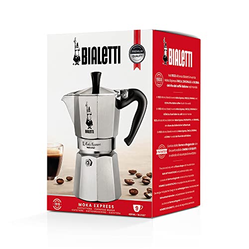 Bialetti - Moka Express: Icónica Cafetera Italiana para Espresso, Auténtico Café Italiano, Cafetera Moka 9 Tazas (420 Ml), Aluminio, Plata