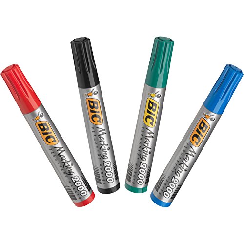 BIC Marking 2000 Punta redonda Negro, Azul, Verde, Rojo 4pieza(s) - Marcador permanente (Negro, Azul, Verde, Rojo, Punta redonda, Negro, Azul, Verde, Rojo, 1,7 mm, Cartón, Vidrio, Metal, Papel, De plástico, Tinta con base de agua)