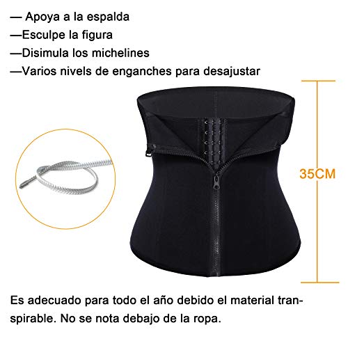 Bingrong Fitness Faja Cintura Entrenador con Cremallera Faja Corset Fajas Reductoras Mujer Fajas Deporte Mallas Neopreno Waist Trainer Abdomen Faja Lumbar Moldeadora Bustier (Negro, Medium)