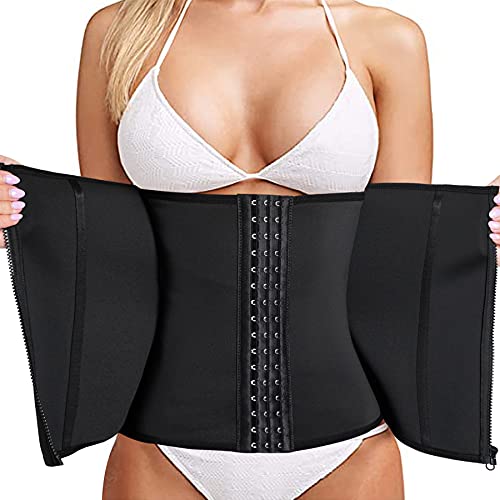 Bingrong Fitness Faja Cintura Entrenador con Cremallera Faja Corset Fajas Reductoras Mujer Fajas Deporte Mallas Neopreno Waist Trainer Abdomen Faja Lumbar Moldeadora Bustier (Negro, Medium)