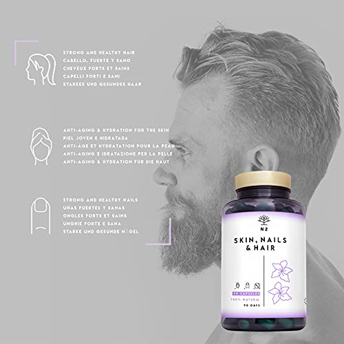 Biotina Zinc Selenio. Vitaminas Cabello Piel Uñas Potente Suplemento Crecimiento y Fortalecimiento de Pelo, Uñas, Barba y Cuidado de la Piel. 90 Cápsulas Alta Concentración N2 Natural Nutrition