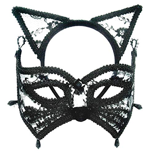 Black Lace Cat Masquerade Masked Ball Eye Mask (máscara/careta)