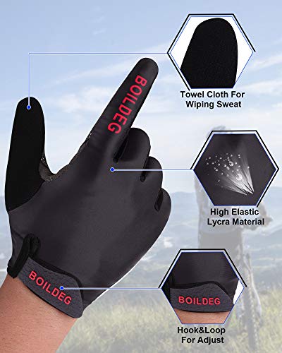 BOILDEG Guantes de Ciclismo,Guantes MTB,Antideslizante Pantalla Táctil,Tela Transpirable,Adecuado para Ciclismo de Montaña,Todo el Vehículo de Terreno,Bicicleta de Montaña (Negro, XL)