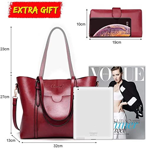 Bolsos de Mujer Bolso Bandolera Tote Grande De Hombro Bolsos PU Cuero Bolsos Billetera 2pcs Set (Rojo)