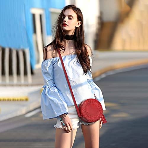 Bolsos De Mujeres Crossbody, JOSEKO Monedero Redondo del teléfono Celular del Bolso de la Cremallera de Cuero de la PU con la Borla